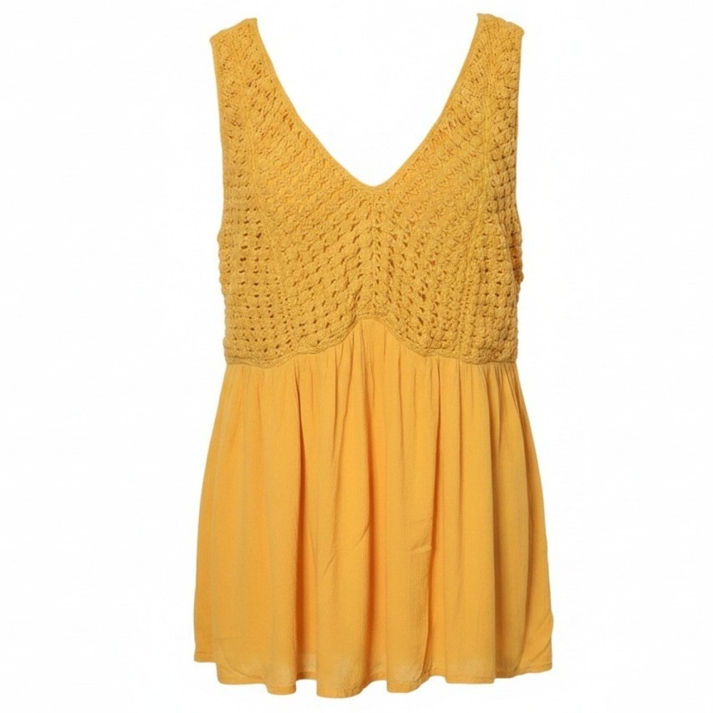 Torrid Festi Plus Size 2X Yellow Sleeveless Crochet Chest Crinkle Gauze Top